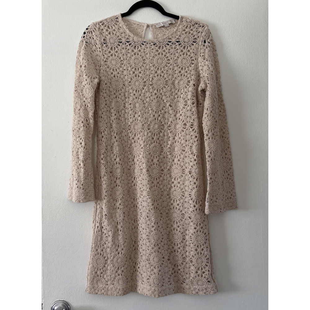 Loft Cream Crochet Lace Shift Long Sleeve XS Party Wedding Guest Dress Boho